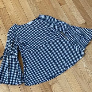 LOFT Petite Gingham Flare Sleeve Top